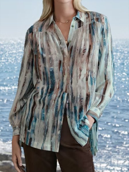 

Shirt Collar Casual Geometric Blouse, Multicolor, Blouses & Shirts