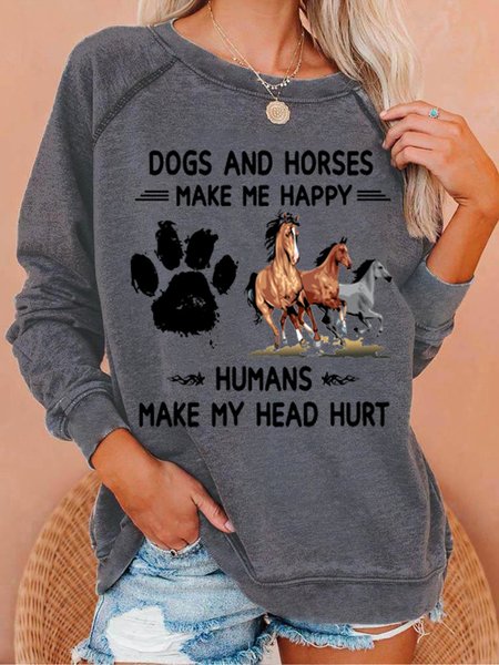 

Women's Funny Horses & Dogs Make Me Happy Humans Make My Head Hurt Casual Sweatshirt, Gray, Hoodies&Sweatshirts