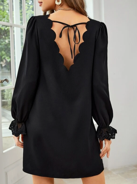 

Lace Cotton-Blend Casual Loose Dress, Black, Dresses
