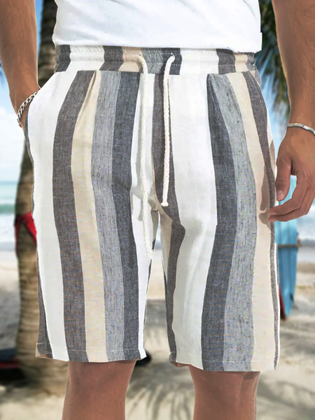 

Vintage Striped Rubber Drawstring Shorts, As picture, Men's shorts