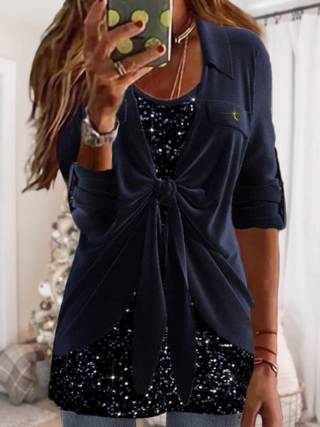 

Plain V Neck Party Glitter Top, Deep blue, Tops
