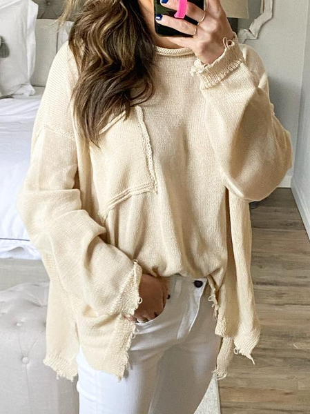 

Crew Neck Casual Plain Sweater, Apricot, Sweaters