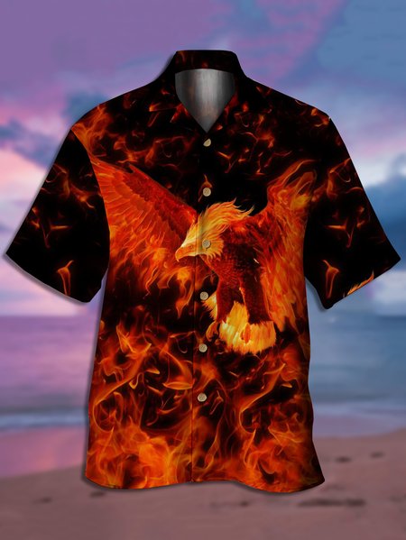 

Flame Eagle Short Sleeve Camp Shirt, Black, Men Shirts