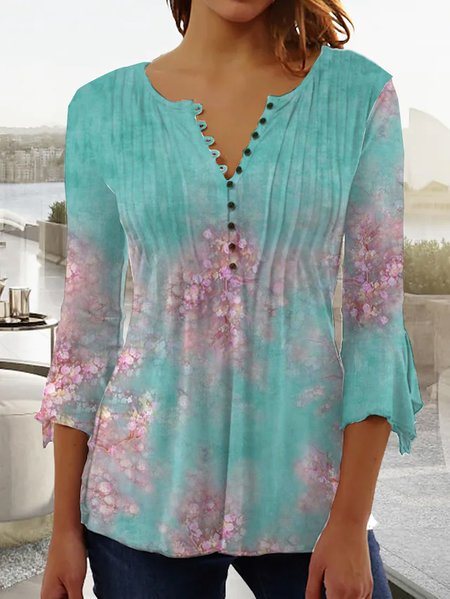 

Floral Casual Crew Neck Top, Multicolor, Tops