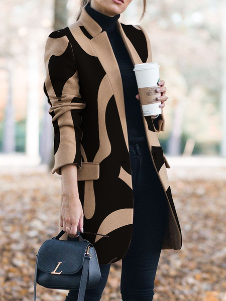 

Abstract Lapel Collar Loose Long sleeve Urban Overcoat, Black, Coats