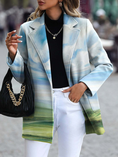 

Casual Landscape Print Loose Overcoat, Multicolor, Blazers