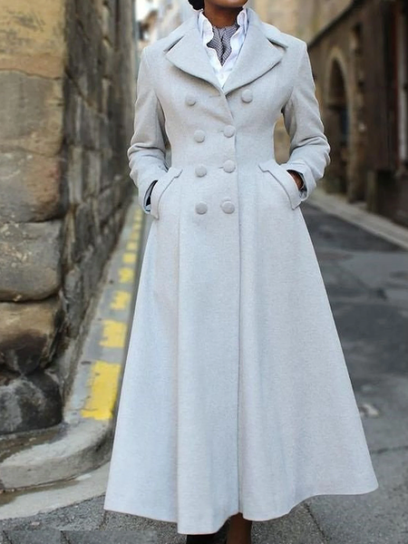 

Regular Fit Elegant Plain Long sleeve Mid-long Overcoat, Gray, Coats