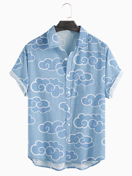 

Ukiyoe Cloud Print Short Sleeve Hawaiian Shirt, As picture, Men Shirts