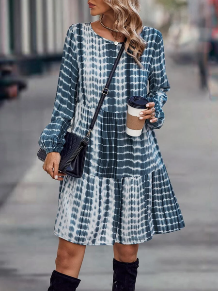 

Loose Tie-Dye Pattern Casual Dress, Blue, Clothing
