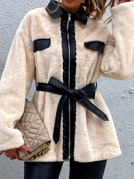 

Loose Casual Shawl Collar Plain Sweater Coat, Apricot, Coats