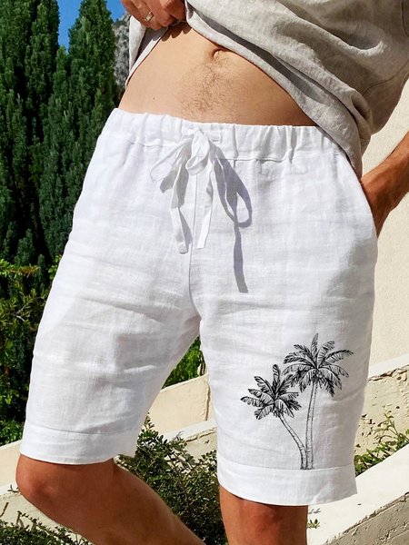 

Coconut Tree Drawstring Bermuda Short, White, Men's shorts