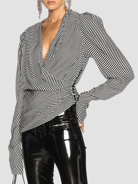 

Long sleeve Striped Elegant Regular Fit Blouse, Black, Blouses and Shirts