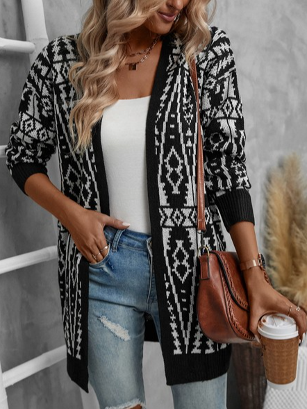 

Casual Color Block Sweater Coat, Black, Outerwear