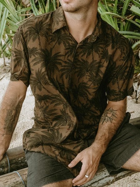 

Coconut Tree Short Sleeve Resort Shirt, Brown, Short Sleeve Shirts