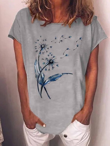 

Women’s Loose Dandelion Casual Cotton-Blend T-Shirt, Gray, T-shirts