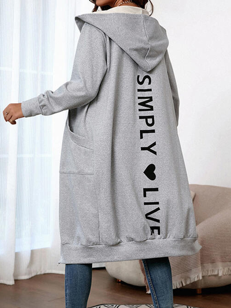 

Casual Hoodie Text Letters Loose Overcoat, Gray, Coats