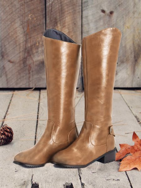 

Plus Size Vintage Back Zip Riding Boots with Buckle Decor, Brown, Boots