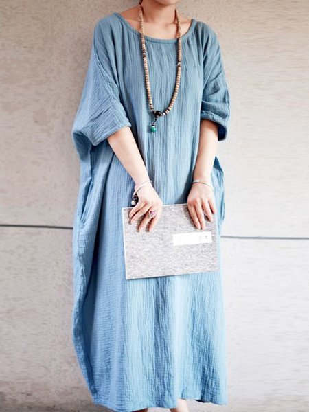 

Casual Regular Fit Plain Crew Neck Dress, Blue, Dresses