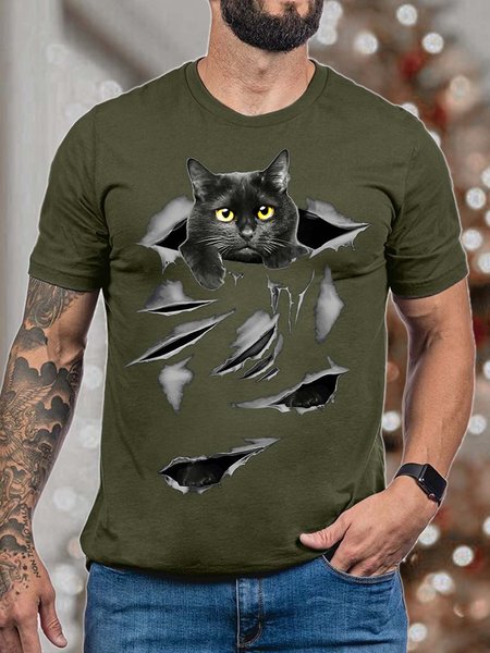 

Men’s Black Cat Pattern Fit Casual Animal T-Shirt, Army green, T-shirts