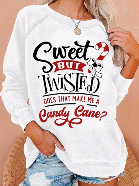 

Women's Sweet but twisted does that make me a candy cane Letters Crew Neck Casual Sweatshirt, White, Hoodies&Sweatshirts