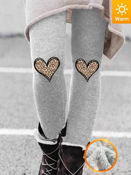 

Women's Regular Fit Simple Leopard Heart Leggings, Gray, Leggings