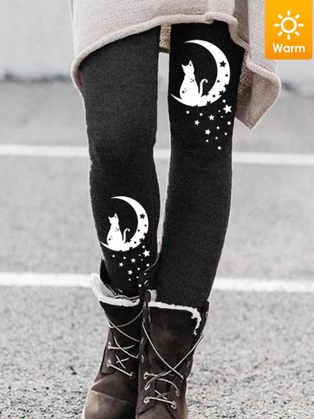 

Women's Moon Cat Simple Cat Leggings, Black, Leggings