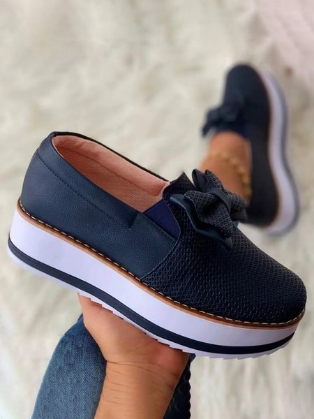 

Plus Size Bow Decor Slip On Platform Shoes, Navyblue, Creepers & Wedges