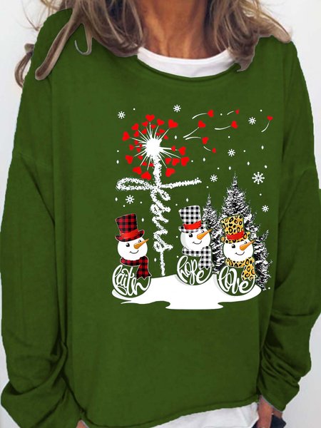 

Women’s Faith Hope Love Snowmen Merry Christmas Casual Crew Neck Sweatshirt, Green, Hoodies&Sweatshirts