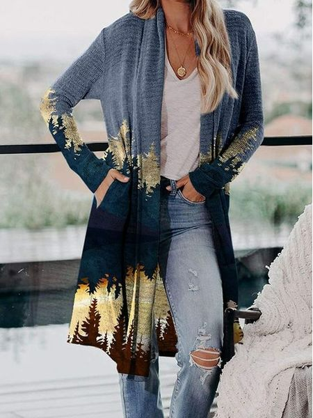 

Landscape Painting Casual Loose Other Coat, Multicolor, Cardigans