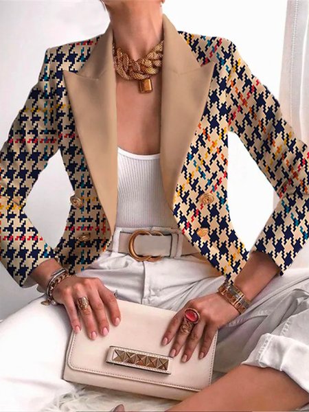 

Urban Regular Fit Lapel Collar Houndstooth Blazer, Khaki, Blazers