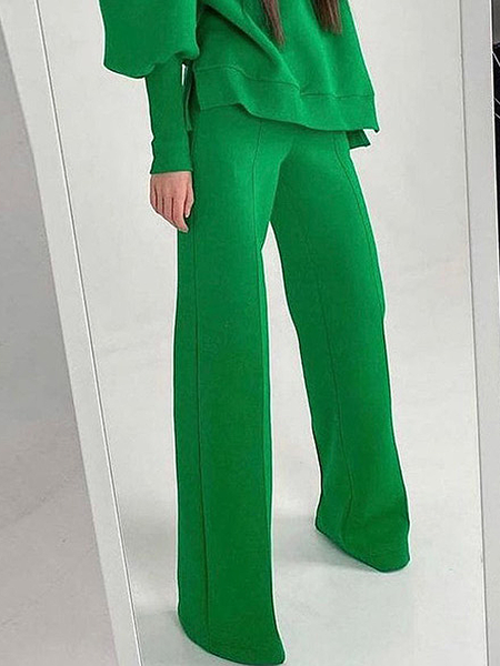 

Micro-Elasticity Casual Loose Plain Casual Long Pants, Green, Pants