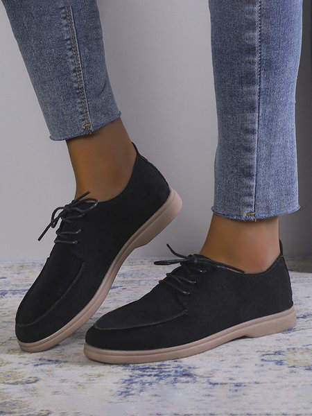 

Plus Size Lace-up Front Oxford Shoes, Black, Flats