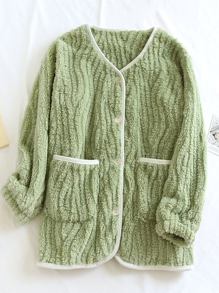 

Plain Casual Fluff/Granular Fleece Fabric Teddy Jacket, Green, Coats