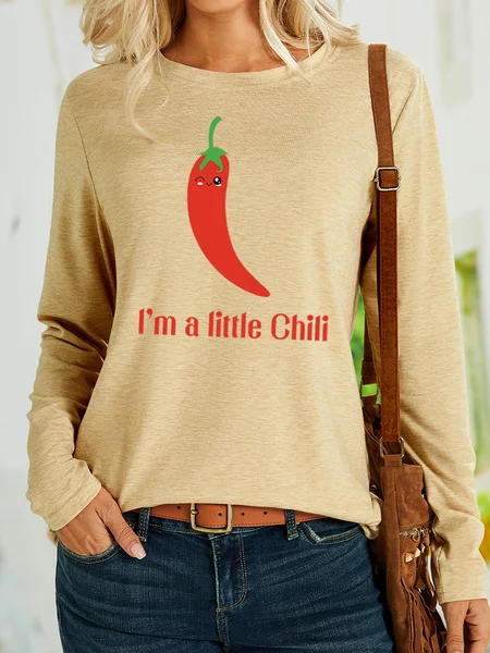 

Lilicloth X Paula I'm A Little Chili Womens Long Sleeve T-Shirt, Khaki, Long sleeves