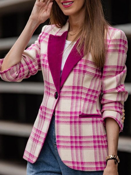 

Urban Regular Fit Plaid Lapel Collar Blazer, Rose red, Blazers