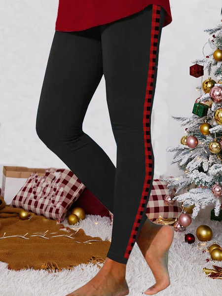 

Christmas Plaid Casual Leggings, Black, Leggings