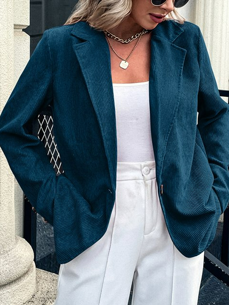 

Shawl Collar Urban Corduroy Loose Blazer, Dark blue, Outerwear