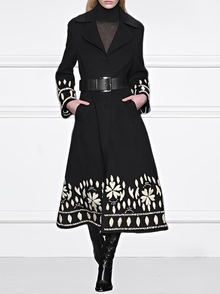 

Regular Fit Urban Lapel Collar Long Sleeve Overcoat, Black, Coats