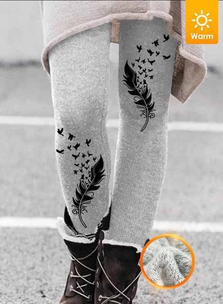 

Women's Feather Pattern Simple Regular Fit Leggings, Gray, Leggings