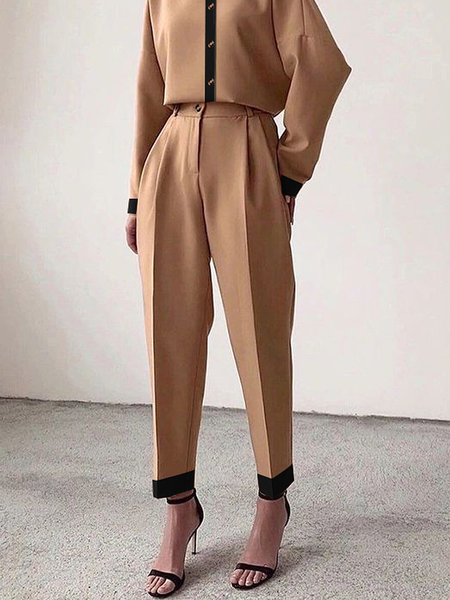 

Regular Fit Color Block Fashion Long Pants, Khaki, Pants