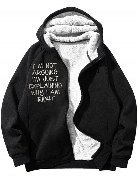 

Men's I Am Not Arguing I Am Just Explaining Why I Am Right Funny Graphic Printing Hoodie Zip Up Sweatshirt Warm Jacket With Fifties Fleece, Black, Hoodies&Sweatshirts