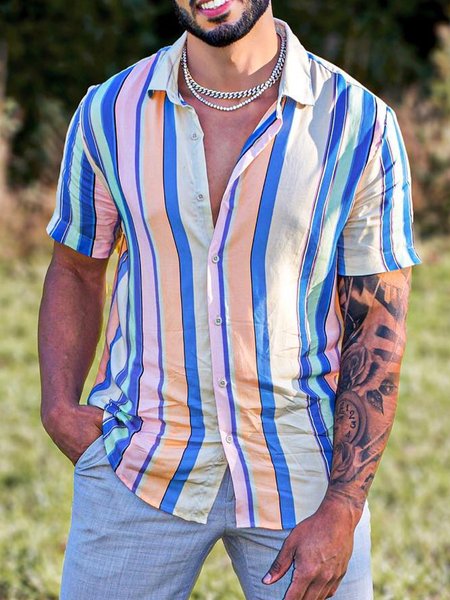 

Stripes Short Sleeve Resort Shirt, Blue, Short Sleeve Shirts