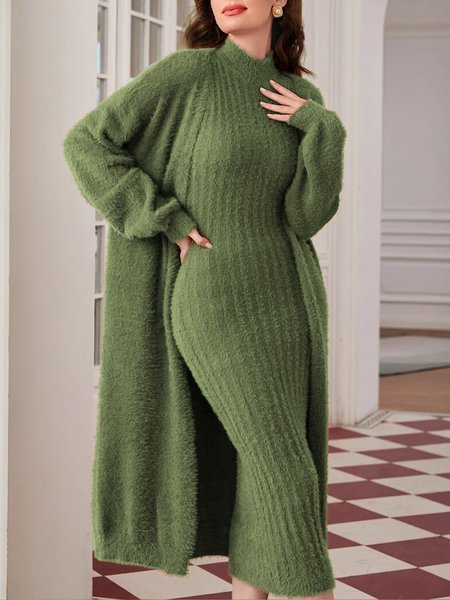 

Long sleeve Elegant Loose Sweater Coat, Green, Cardigans