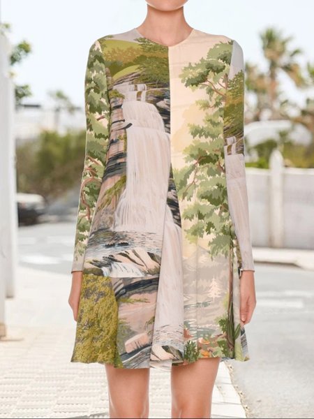 

Landscape Print Boho Loose Dress, Multicolor, Dresses