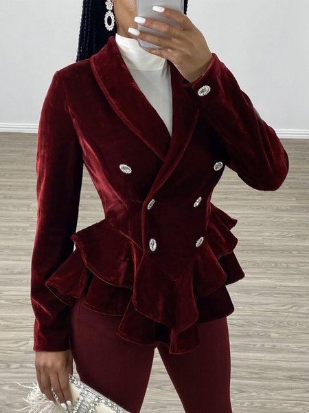 

Elegant Plain Regular Fit Long Sleeve Blazer, Wine red, Blazers