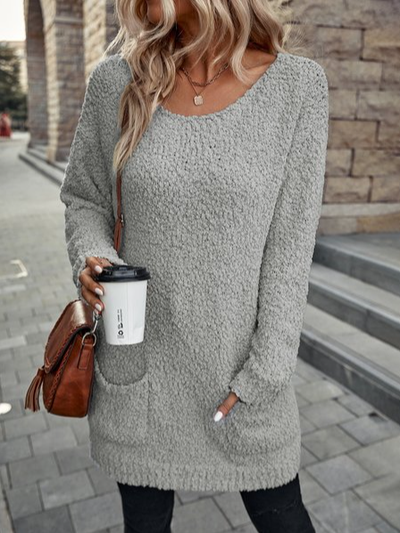

Plain Loose Casual Crew Neck Dress, Gray, Dresses