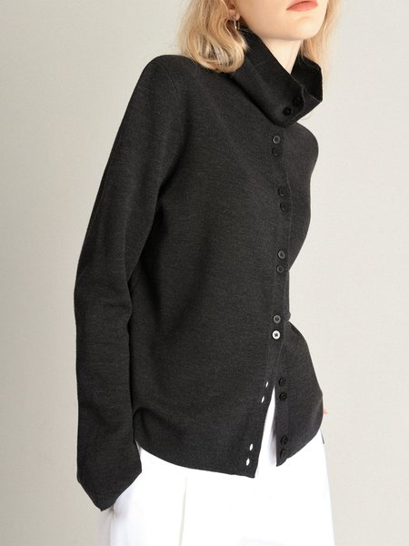 

Turtleneck Long sleeve Simple Loose Sweater Coat, Black, Cardigans