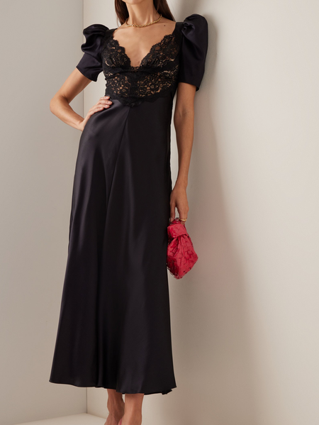 

Silk Satin Lace Gown, Black, Maxi Dresses
