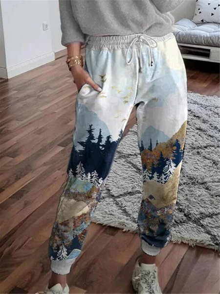 

Regular Fit Geometric Casual Fashion Pants, Blue, Pants