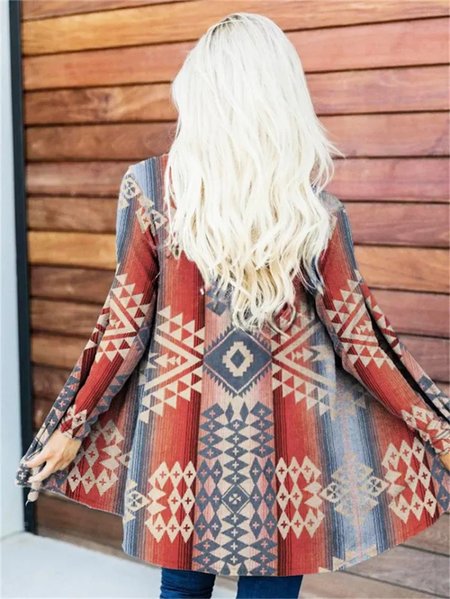 

V Neck Casual Ethnic Other Coat, Multicolor, Cardigans